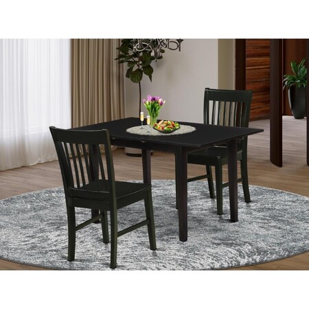 East West Furniture 3 Piece Norfolk Dining Room Set - Black NOFK3-BLK-W
